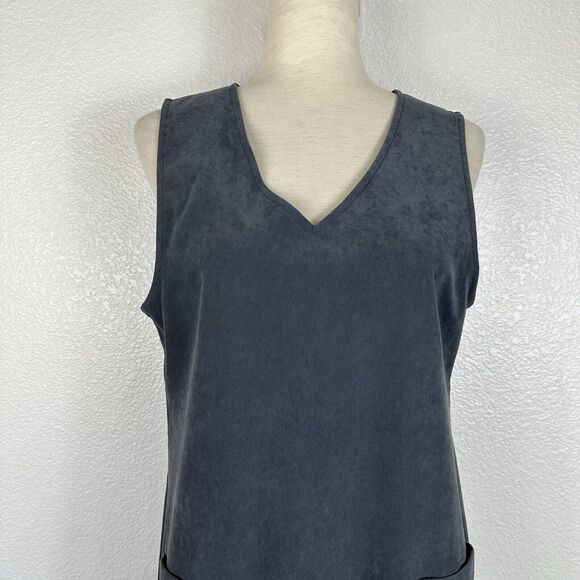 LL Bean Midi Dress Women Size 8 Petite Gray Faux Suede Soft Minimalist v-Neck - Picture 4 of 10